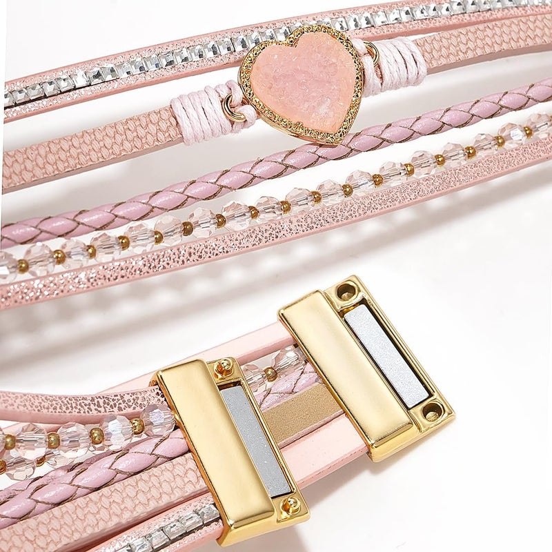 Suyi Multilayer Leather Wrap Bracelet Heart-Shape Wide Cuff Bracelets for Women - Image 4